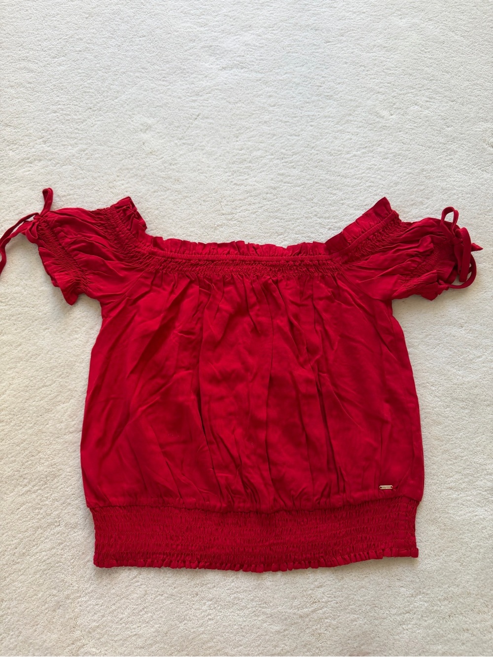 Guess Red Off-Shoulder Tie Sleeve Blouse